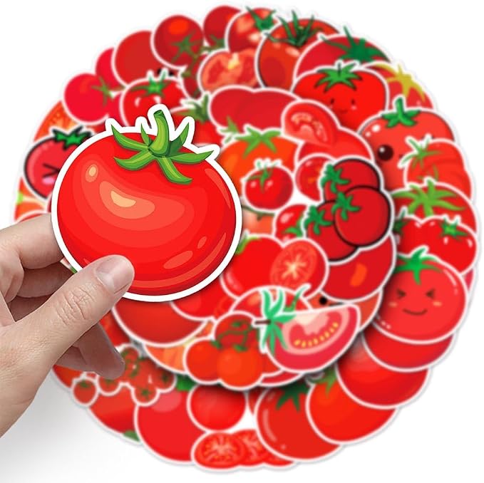 Tomato Stickers |50Pcs Tomato Waterproof Vinyl Decals | Removable Resuable Sun-proof Peel and Stick for Water Bottles Laptop Luggage Cup Computer Mobile Phone Skateboard Decoration