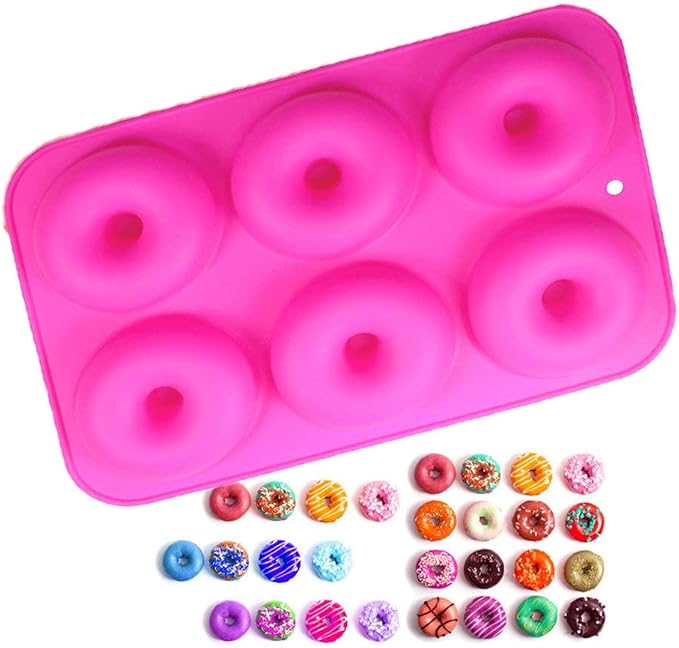 6-Cavity Silicone Cookie Molds Set of 2, Non-Stick Donut Mold Full-Sized Safe Baking Tray Maker Baking Pan for Cake Biscuit Bagels Muffins- Heat Resistance.