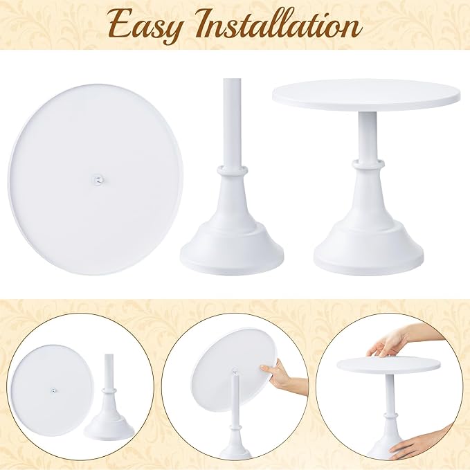 HBlife 3-PCS White Cake Stand Set (8"/10"/12" Plate) for 6-10 Inch Cakes, Perfect Dessert Table Display Set, Cupcake&Cake Stands for Party, Wedding, Birthday, Baby Shower, Anniversary (Metal)