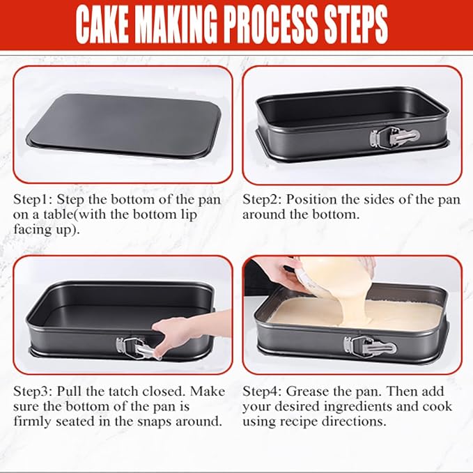 Springform Cake Pan Square 9.5inch,10inch,11inch, Set of 3 non stick leakproof cake baking pans with removable bottom, Non Stick Carbon Steel…
