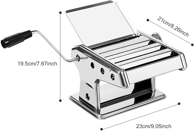 Home Manual Dough Presser, Stainless Steel Noodle Maker Machine, Dumpling Wrapper Press with 6-Thickness Settings (0.6-4.8mm), 3 Noodle Widths (2mm/6mm/9mm), Noodle Cutter for Kitchen