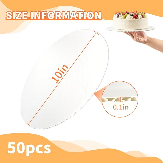 HORLIMER 50 Pack Cake Boards 10 Inch Round, Food-Grade Circle Cardboard Cake Drums Base, White Cake Plates for Birthday, Party, Wedding Display