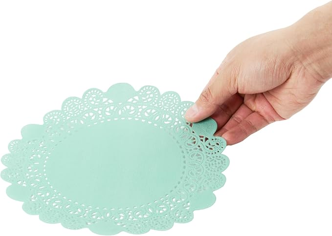Pastry Tek 8 x 8 Inch Paper Lace Doilies, 4000 Disposable Table Doilies - Elegant Lace Finish, Long Lasting, Teal Paper Doily, for Pastries, Cupcakes, Desserts - Restaurantware