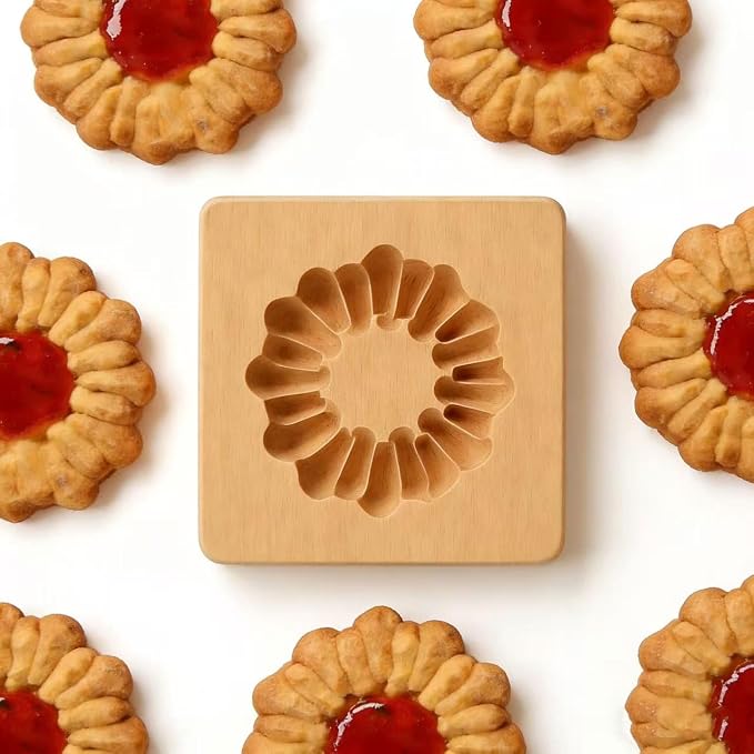 Carved Wooden Gingerbread Cookie Mold,3D Wooden Baking Mold Cookie Biscuit Press Stamp Molds,Cookie Cutter,Cookie Stamp,DIY Biscuit Stamp Mould for Halloween Thanksgiving Christmas,Shape A 10*10*1.9cm