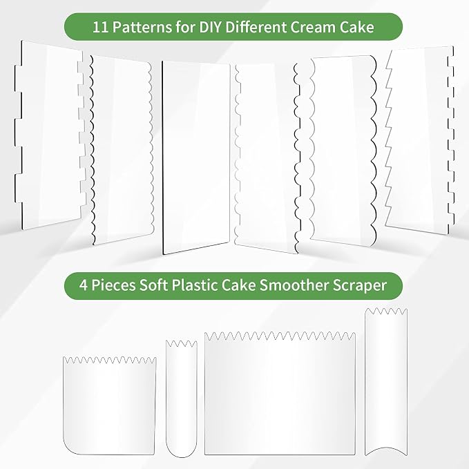10 PCS Cake Scraper Smoother Set, Acrylic Cake Smoother For Icing 6PCS with 11 Patterns Edge and 4 Soft Plastic Cake Frosting Smoother Scraper, Icing Smoother For Cream Cake Decorating