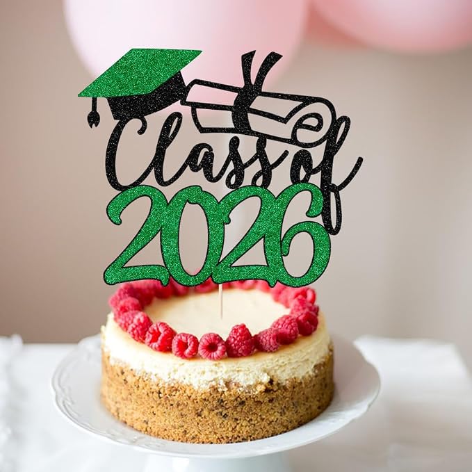 Gold Class of 2026 Congrats Grad Cake Topper Glitter Graduation Party Supplies - High School College Graduates -College Graduate Cake Topper Decorations (Class of 2026 Black green)