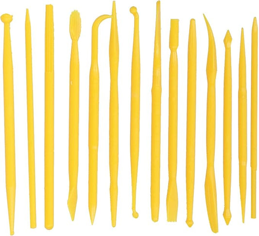 Fdit Clay Modeling Tools, 14 Pcs Double Ended PP Plastic Sculpting Kit for Cake Fondant Chocolate DIY Children Craft Educational Toys for School Home (Yellow)