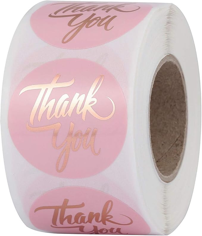 Yoption 1.5" Round Thank You Stickers, 500pcs Pink Mailing Supplies Labels Per Roll, Pink