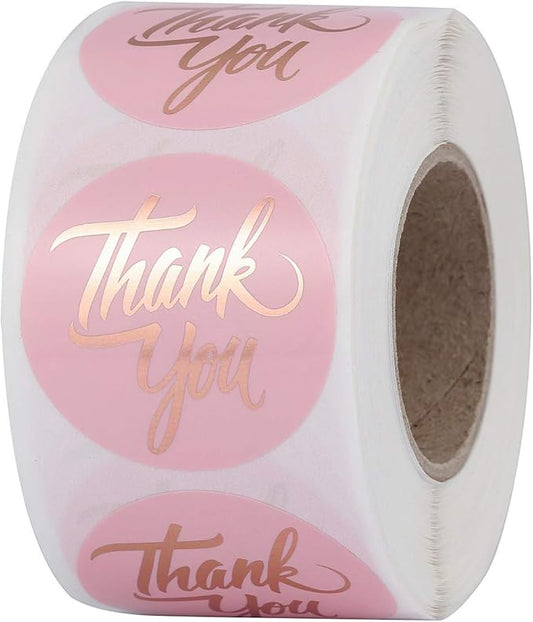Yoption 1.5" Round Thank You Stickers, 500pcs Pink Mailing Supplies Labels Per Roll, Pink