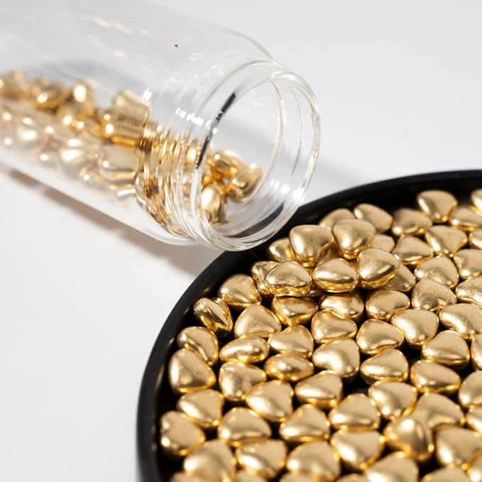 NIPEOR Gold Sparking Heart Sprinkles4.6oz/130g,Edible Pearl Candy Wedding Cake Topping Christmas Sprinkles for Cake Decorating,Cupcake Sugar Candy Sprinkles (Golden Sparkling Heart)