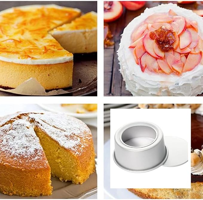 XZJMY 5 Pack Non-Stick Deep Aluminum Round Cake Pan With Removable Bottom,mini cake pan, round aluminum cake pan, used for family gatherings to bake mini cake pizza, quiche (5 Inch)