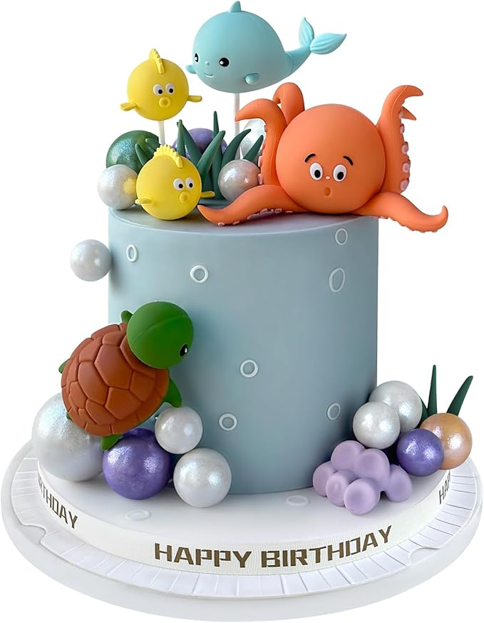 23 PCS Under the Sea Cake Decorations Ocean Animals Cake Topper with Cake Balls Decorations for Under the Sea Theme Boys Girls Baby Shower Birthday Party Supplies