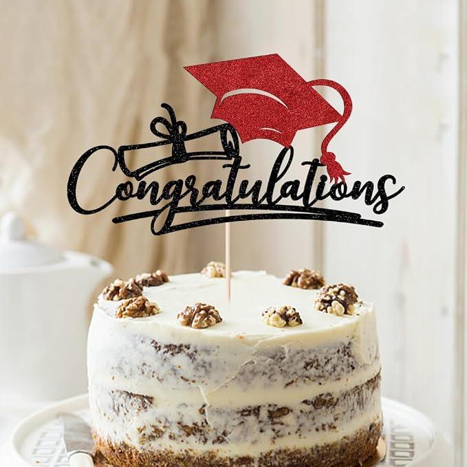 Congratulations 2026 Graduation Cake Topper,Congrats Grad Cake Decor - 2026 High School/College/Senior Graduation Party Decorations Supplies (Black and red)