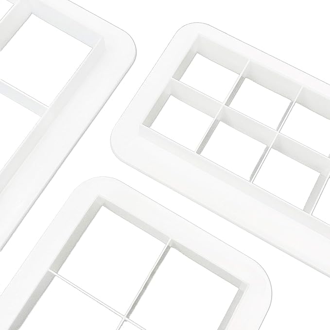 3Pcs White Square Cookie Cutter Set, Geometric Multicutter Cake Fondant Cutter, 3 Size Square Biscuit Cutters Cake Decorating Use Safety Easy to Store, Cookie Cutters