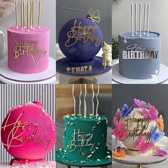 Happy Birthday Cake Topper Mirror Acrylic Cake Topper Side Cake Topper Gold Cake Insert Cake for Birthday Party (Glod-6(4 * 3.54in))