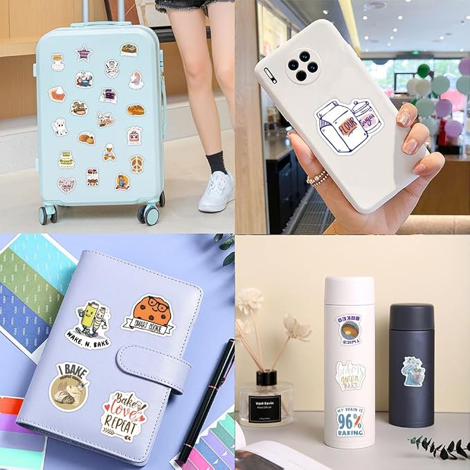 124 PCS Baking Stickers, Waterproof Stickers, Suitable for Water Bottles, Laptops, Baking-Themed Party Decorations, Perfect for Cooking Enthusiasts.