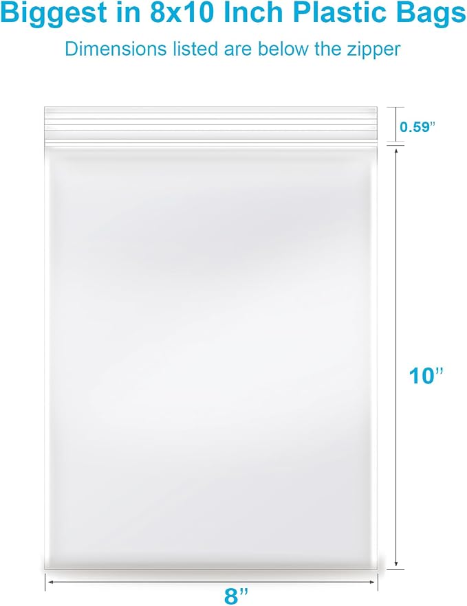 8''x 10'', (Pack of 100) 2 mil Thick Clear Plastic Reclosable Zip Poly Bags with Resealable Lock Seal Zipper for Photo, Jewelry, Bakery, Treats, Travel, Storage, Packaging & Shipping…