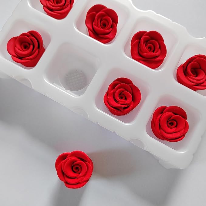 Valentines Sprinkles, 8 Pieces Rose Cakes Decorations, Edible Rose Shaped Hard Sugar Icing Decorations Cake Cupcake Toppers for Baking Cookie Ice Cream Candy Decoration Wedding Party