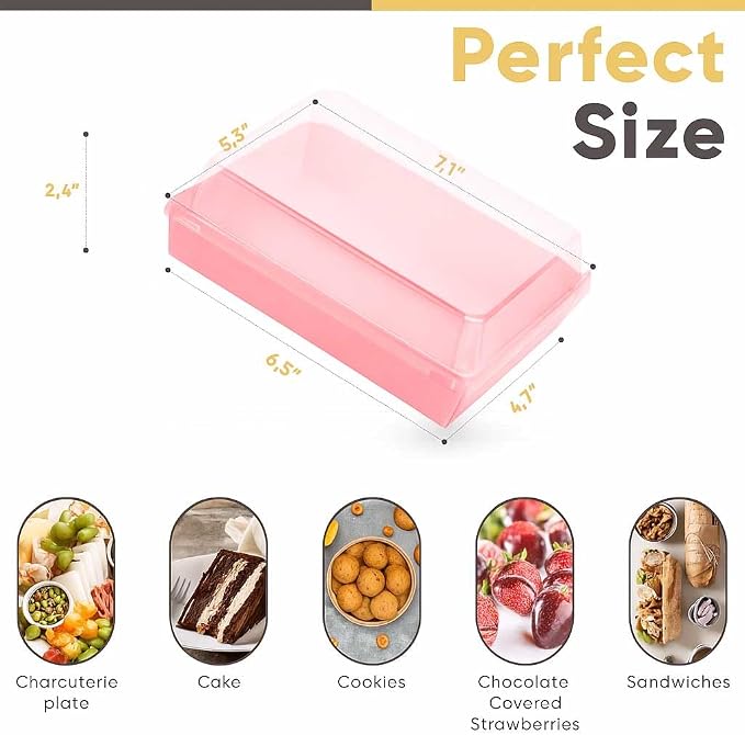 Leafiew 50 Pack 7x5 Inches Charcuterie Boxes with Clear Lids - Individual To Go Paper Charcuterie Board with Lid, Disposable Food Containers for Desserts, Cookie, Food, Charcuterie Accessories,Pink