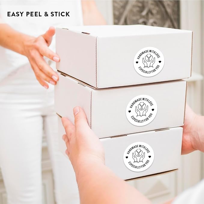Andaz Press Round Small Business Sticker Labels, 120-Pack, Necklace Handmade with Love, Especially for You, Jewelry Handmade Stickers for Packaging, Product Labels for Small Business