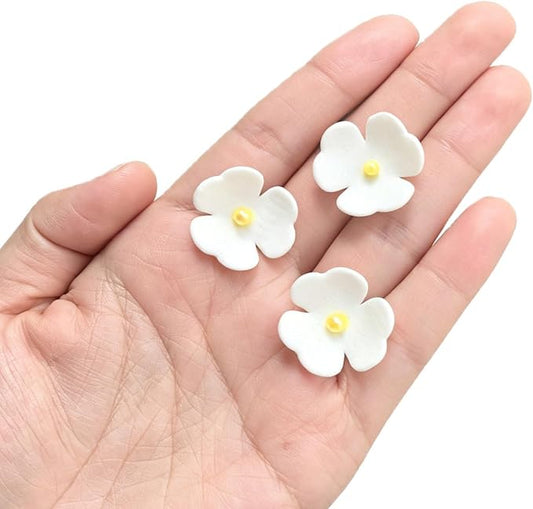 108 Count Edible Flower Cake Decorations, Small Edible Flowers, Sugar Flowers, Cakes & Cupcakes Toppers, Edible Dessert Decorations (0.8 Inch) (3 Petals White)