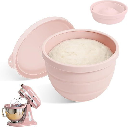 Foldable Silicone Liners for 5 Qt KitchenAid Tilt-Head Stand Mixer(Only), Odourless,Thicker, Cold/Heat-Resistant & Non-Stick, Easy Clean, with Splash-proof Bowl Lid, Pink