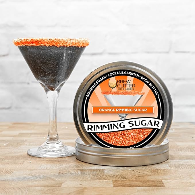 Brew Glitter - Orange Rimming Sugar (4oz, 1x Bar Tin) Cocktail Garnish for Mixed Drinks & Refreshments