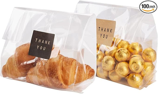 Cellophane Treat Bags Cookie Bags for Packaging Clear Gift Bag with Stickers for Cookies, Candy, Chocolates, Graduation Gift Bags(Clear, 9x6 INCH)
