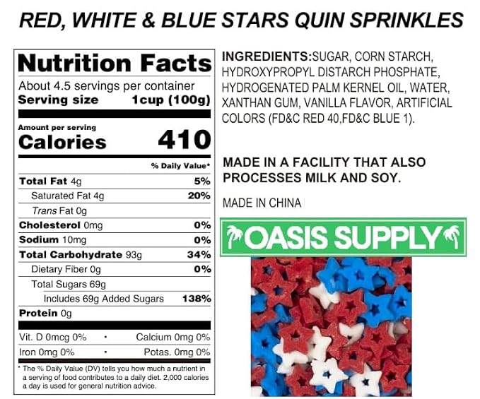 Oasis Supply Patriotic Sprinkle Mix – Red White & Blue Edible 4th of July Cake & Cupcake Decorations with Stars, Jimmies & Sugar Pearls – Independence Day & Memorial Day Party Dessert Toppings (Red, White & Blue Stars)