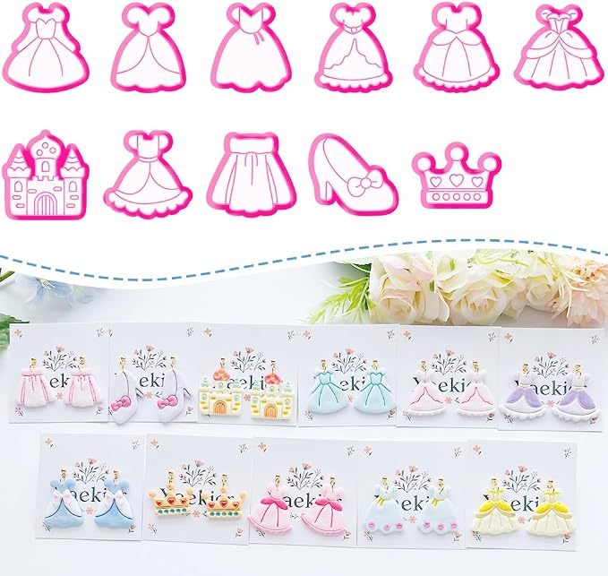 11-Piece Princess Theme Clay Cutters Set - Dress, Crown, Castle & Shoe Shapes for DIY Modeling, Polymer Clay Art, Earring & Craft Making, Creative Hobbyist Tools