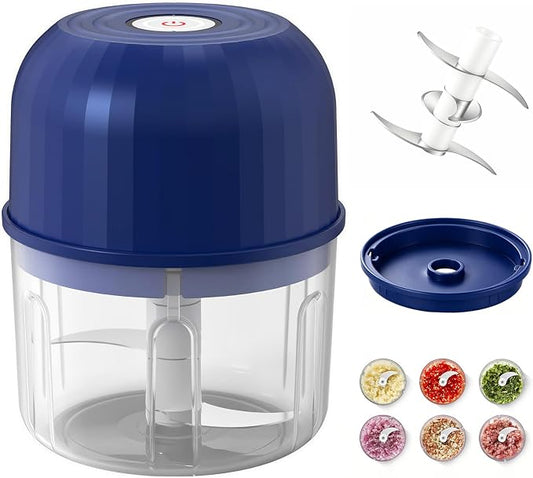 Electric Garlic Chopper, Cordless Mini Food Processor Rechargeable (Blue) | 6 Stainless Steel Blades,Cordless USB-C Rechargeable,No Garlic Smell on Hands, Splash-Proof Design,Food-Grade PP