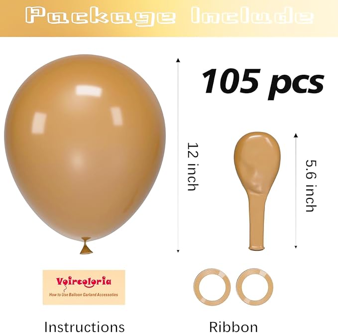 Voircoloria 105pcs Brown Balloons 12inch Party Latex Balloons for Boys Girls Birthday Baby Shower Gender Reveal Wedding Sunflower Party Decorations