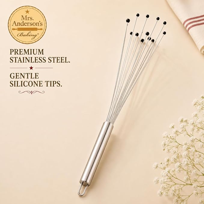 Mrs. Anderson's Baking Nonstick Ball Whisk, Stainless Steel With Silicone Tips, Flexible Wire Design For Whisking Eggs, Sauces, Dressings, And Desserts