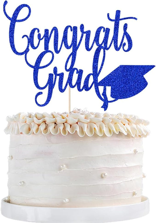 Congrats Grad Cake Topper,2026 Graduation Cake Topper, Congrats Grad Decorations,2026 High School/College/Senior Graduation Party Decorations Supplies. (Dark blue)