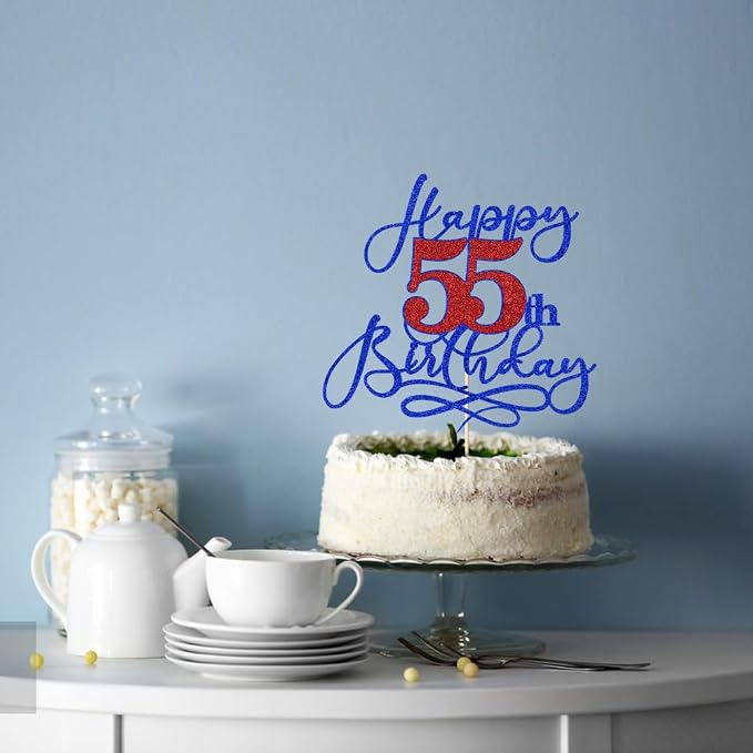 Happy 55th Birthday Cake Topper,Black font Golden Numbers 55th Birthday Cake Decoration，Hello 55, Cheers to 55 Years/55th Anniversary ，55& Fabulous Party Decoration