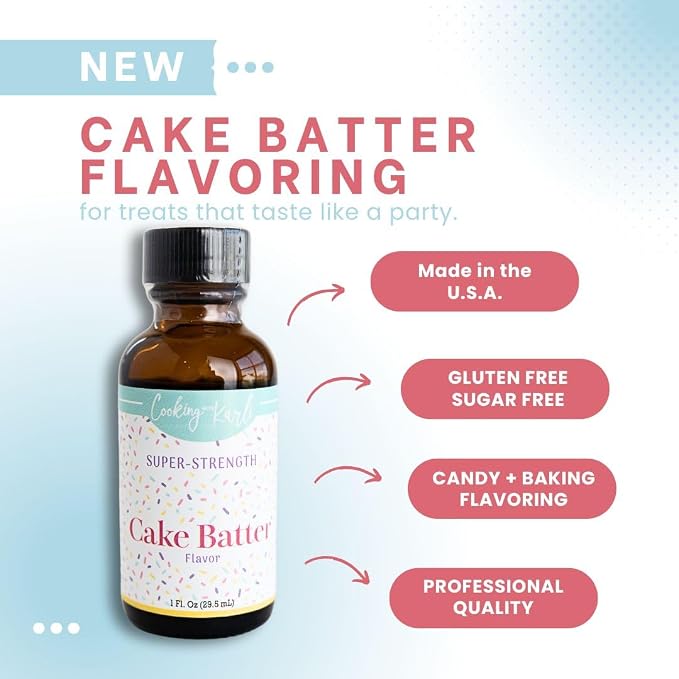 Cooking with Karli Super-Strength Cake Batter Flavoring – Gluten Free & Sugar Free – Bold, Buttery Birthday Cake Flavor – Ideal for Cookies, Frosting, Candies & More – 1 oz Bottle