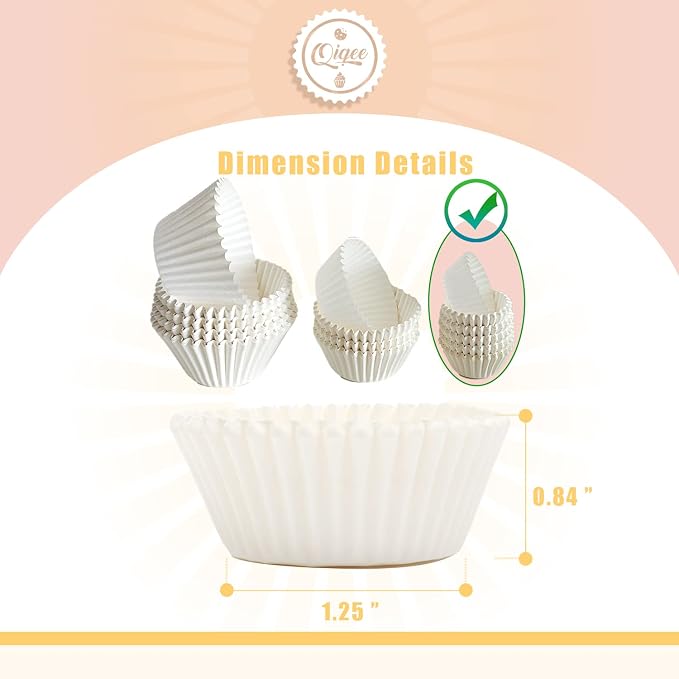 qiqee 600 Count Mini Cupcake Liners White Muffin Liners Food Grade Baking Cups Paper No Smells（Small Size）
