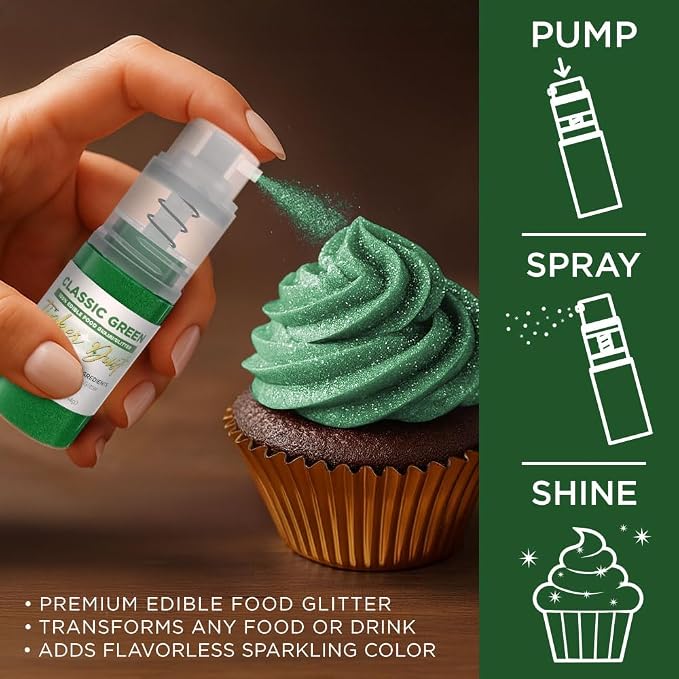 Bakell - Classic Green Tinker Dust (4g, 1x Mini Spray Pump) Edible Glitter for Food, Desserts, and Baked goods!