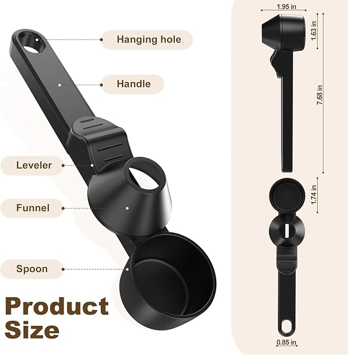 Coffee Scoop & Funnel for Reusable K Cup Refillable Coffee Pods,Mess-Free Measuring Spoon 2 TBSP Capacity for Ground Coffee, Protein Powder & Tea, Funnel Design without Spilling(2, Black)