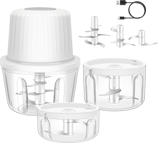 100+250+400ML Electric Garlic Chopper, 6 Blades Garlic Mincer, Mini USB Portable Vegetable Chopper, Onion Grinder, Small Food Processor for Ginger, Chili, Fruit, Meat