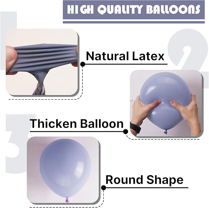 PartyWoo Dusty Blue Balloons 100pcs 12 Inch Boho Dusty Purple Muted Lavender Latex Balloons for Boy Baby Shower Anniversary Bachelorette Graduation Engagement Birthday Party Decorations Blue-F16