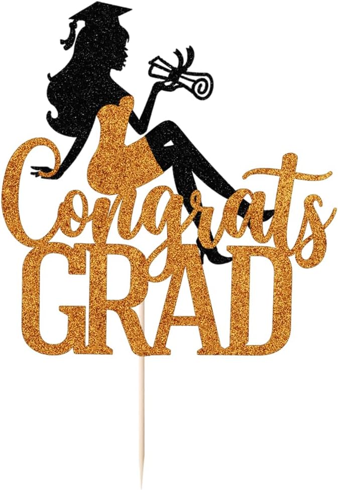 Congrats Grad Cake Topper,2026 Girl Graduation Cake Topper, Congrats Grad Decorations,2026 High School/College/Senior Graduation Party Decorations Supplies (Black orange)