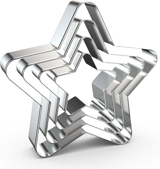 Stars Cookie Cutter Set Large - 5 inch, 4 inch, 3 inch, 2 inch - Rounded Pentagram Star Cookie Cutters Shapes Molds - Stainless Steel