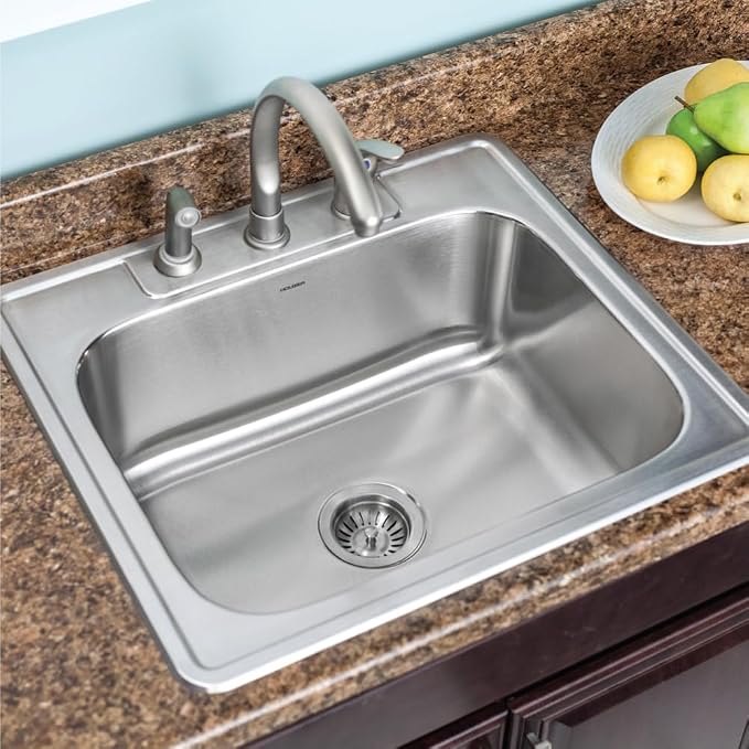 Houzer Glowtone Stainless Steel Kitchen Bar & Prep Sink - 25 Inch Drop-In Topmount 3-Hole Single Bowl Sink for Bar & Kitchen, Durable, Essential for Home & Apartment, Nested 5-Pack - 2522-9BS3-5