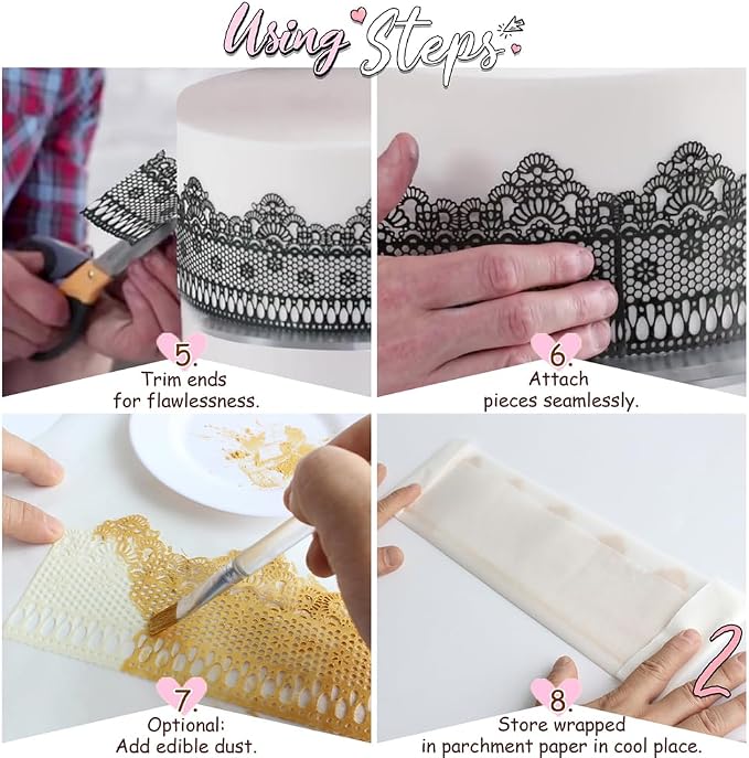 Pre-Made Edible Cake Lace Lattice Diamond Scallop Golden 12-inch 10-Piece | Large, Ready to Use
