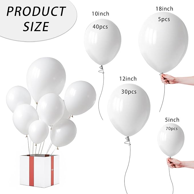 White Balloon,145pcs Premium Latex White Balloons Arch Kit Different Sizes 18 12 10 5 Inch,Balloon Garland Arch for Birthday Party Baby Bridal Shower Wedding Graduation Anniversary Decoration