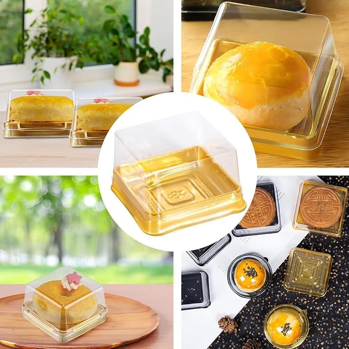 Clear Plastic Mini Cake Boxes, Square Cupcake Holders, Mini Dessert Packaging with Lids for Cupcakes, Macarons, Muffins Baking Gifts (25 Pack)