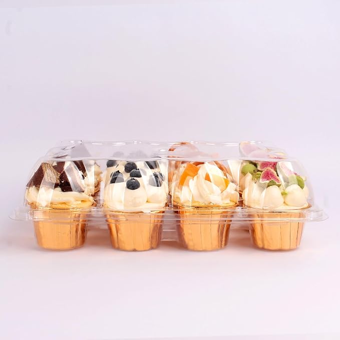 12 Count Cupcake Containers with Tall Dome Lids, Detachable Covers for Frosted Cupcakes, Standard Size Carrier for Parties, Bake Sales, Events (Holds 144 Cupcakes)