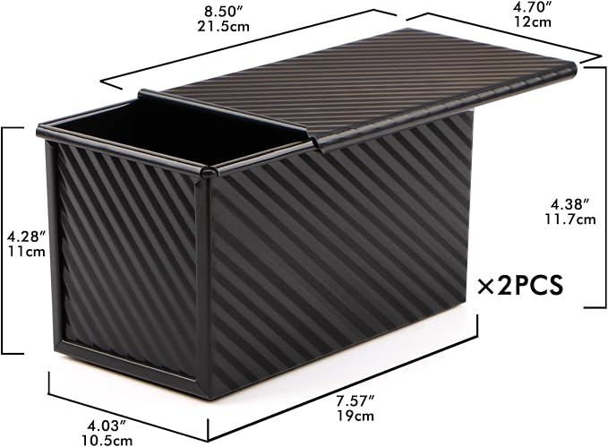 Beasea Pullman Loaf Pan with Lid, 2 Pack 1 lb Non-Stick Black Sandwich Bread Loaf Pans for Homemade Bread Carbon Steel Toast Box with Cover for Bakeware Toast Mold Oven Baking