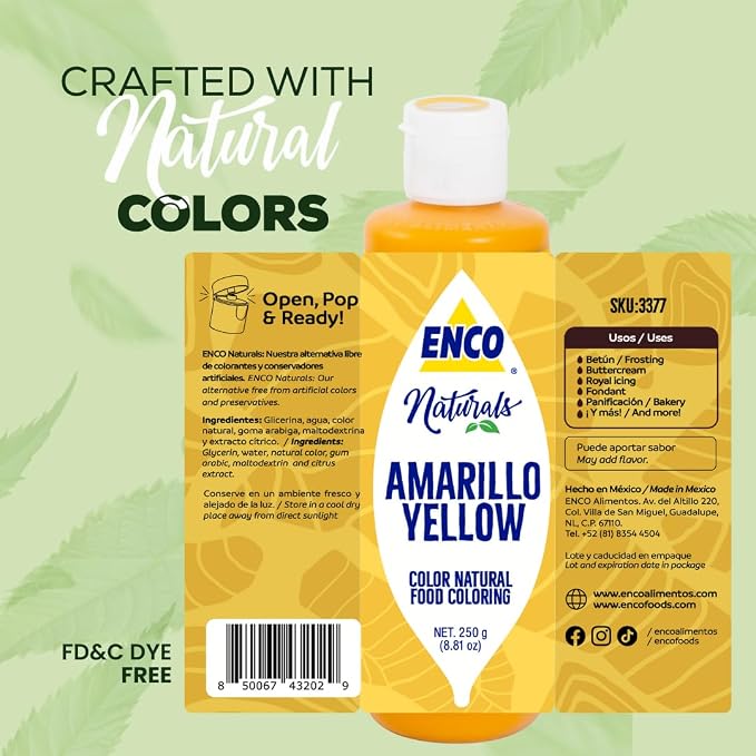 ENCO Natural Food Coloring Gel Yellow (8.8 oz) – No Artificial Dyes, Vibrant Colors for Icing, Buttercream & Fondant – Kosher & Vegan Colors – Baking & Cake Decorating